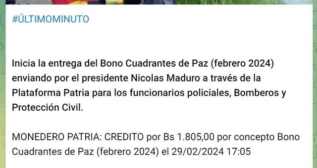 Anuncio del Bono Cuadrante de Paz en febrero 2024. Foto: Canal Patria Digital   