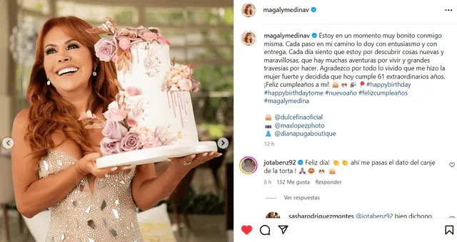 Jota Benz hizo un curioso comentario sobre la torta de cumpleaños de Magaly Medina. Foto: Instagram/Magaly Medina    