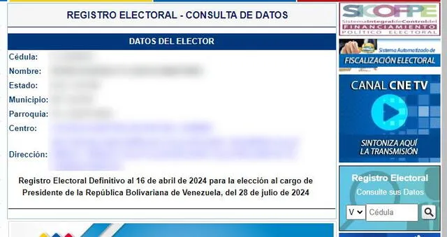Esta es la página de consulta del Registro Electoral 2024. Foto: captura CNE