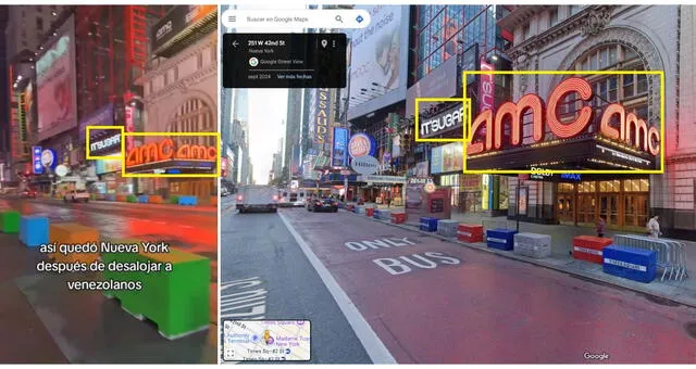 <em>Comparación entre las tomas del video viral y el croquis del lugar en 3D. Foto: captura de TikTok / Google Street View</em>   