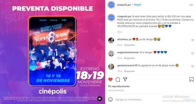 Anuncio oficial de Cinépolis sobre el SS8 en cines de Perú. Foto: captura/Instagram