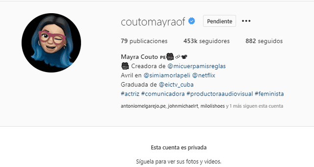 Activan cuenta de Mayra Couto. Foto: Captura Instagram.