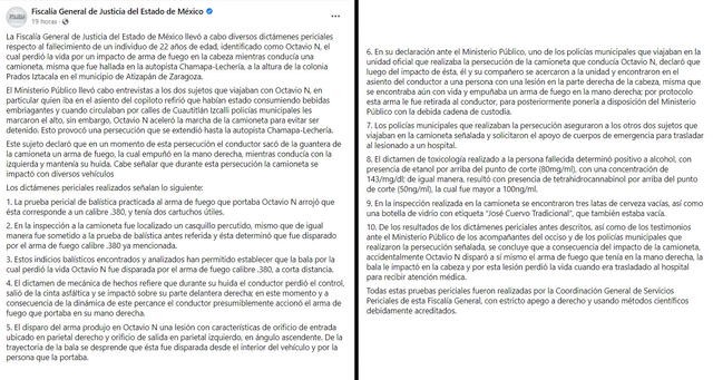 Comunicado de la fiscalía mexicana sobre el fallecimiento de Octavio Ocaña. Foto: captura de Facebook
