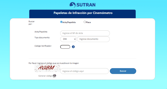 Página web oficial para ver las papeletas emitido por Sutran. Foto: captura de Sutran   