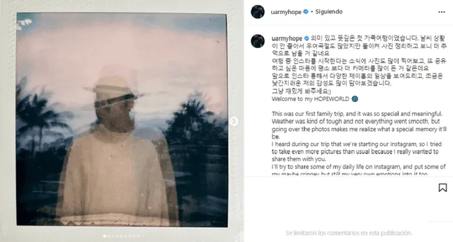 BTS: J-Hope comparte mensaje con ARMY. Foto: Captura IG
