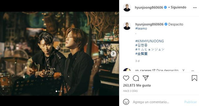 Post de Kim Hyun Joong en Instagram. Foto: @hyunjoong860606