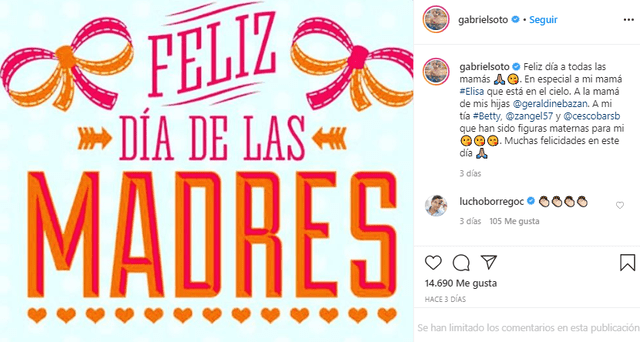 Gabriel Soto saludó a Geraldine Bazán por el Día de la Madre.
