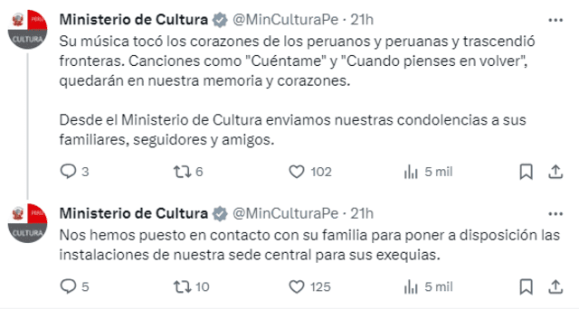 Mensaje del Ministerio de Cultura. Foto: captura de X   