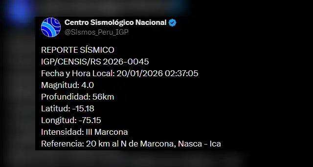  Temblor en Ica. Foto: IGP   