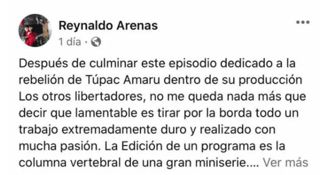 Reynaldo Arenas critica a Los otros libertadores: “Tiraron por la borda un trabajo duro”