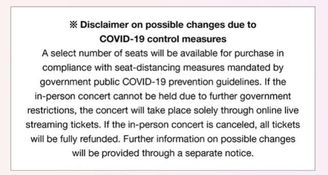 Big Hit detalla un disclaimer por posibles cambios por la COVID-19. Foto: Big Hit- Interpark