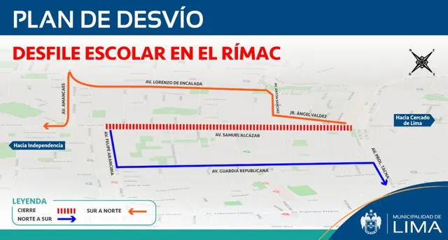 Desvíos por desfile escolar en el Rímac