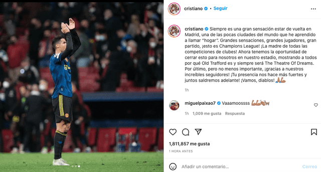 Mensaje de Cristiano Ronaldo. Foto: captura Instagram de Cristiano Ronaldo