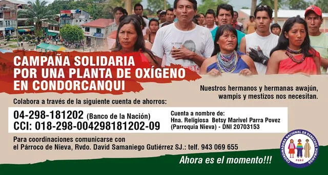 Piden solidaridad para llevar oxígeno a Condorcanqui en Loreto. Foto: Cnddhh Perú