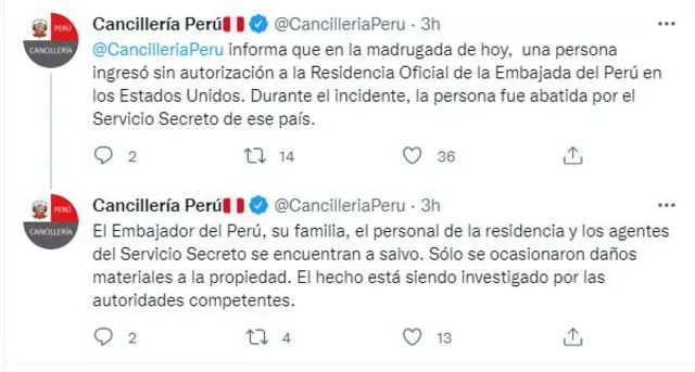Comunicado de la Cancillería peruana. Foto: captura de Twitter