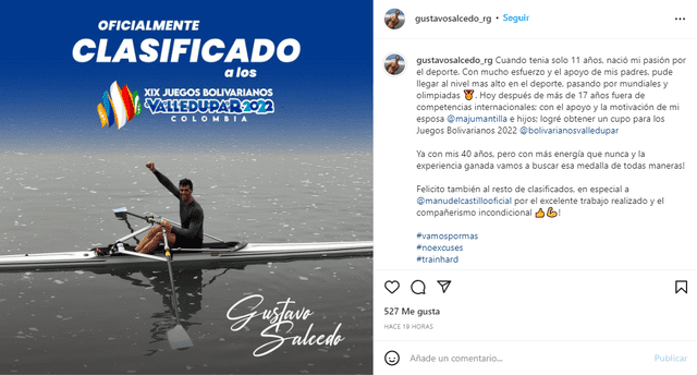 Gustavo Salcedo estuvo alejado de las competencias internacionales más de 17 años. Foto: Instagram