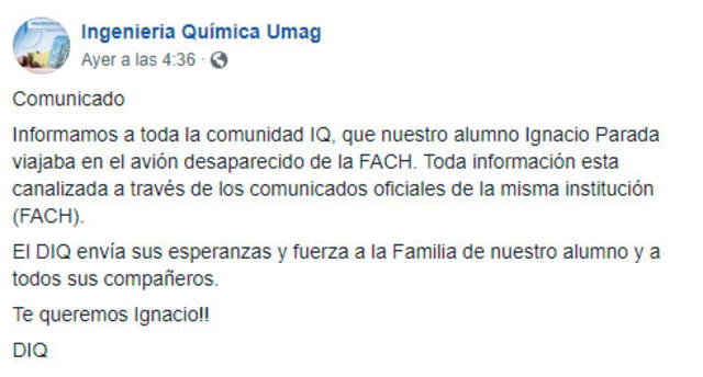 El Departamento de Ingeniería Química de la universidad también se refirieron al caso. Foto: captura