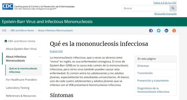 Enfermedad de beso o monunocleosis. Foto: página web de CDC.