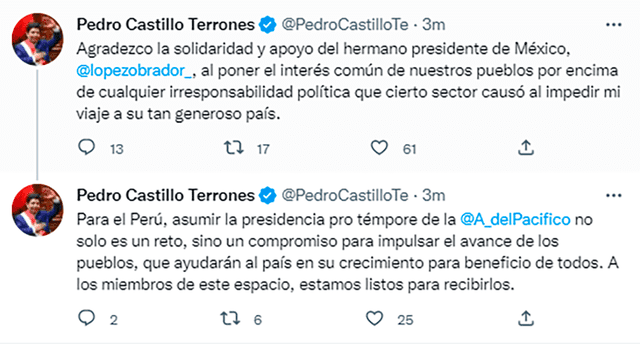 Castillo se pronunció respecto a propuesta de AMLO. Foto: captura Twitter/Pedro Castillo