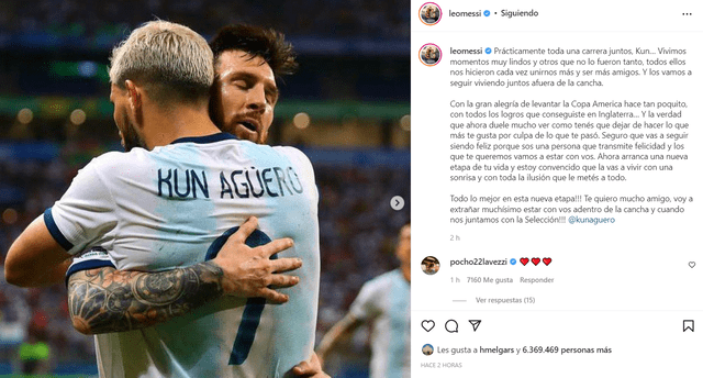 El mensaje de apoyo de Lionel Messi al 'Kun'. Foto: captura Instagram