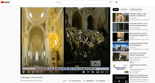 Comparación del antes y después del terremoto de la zona de la basílica. Foto: captura en Youtube.