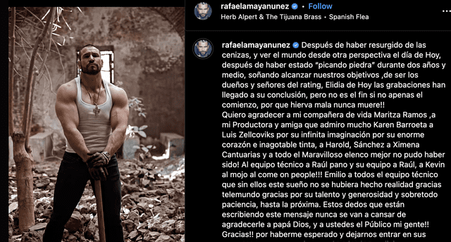 Rafael Amaya manda mensaje a fans y a su equipo en última publicación. Foto: captura de Instagram<br>   