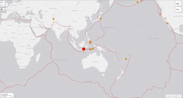  Epicentro del sismo en Indonesia. Foto: USGS<br>    