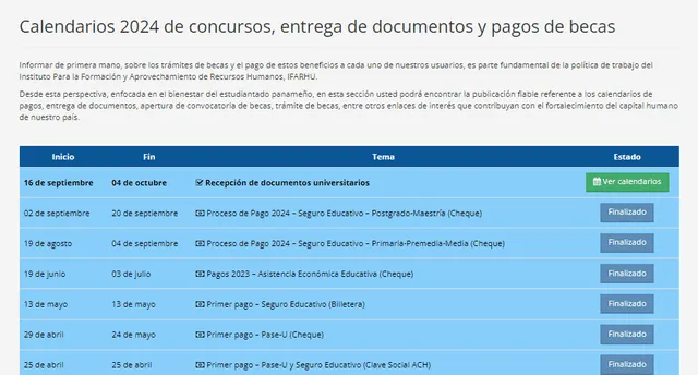 El pago de becas en IFARHU debe mostrarse también en el Calendario de concursos y becas. Foto: Ifarhu