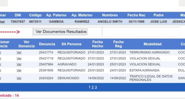 Historial de denuncias de Pedro Tafur. Foto: LR/Captura.   