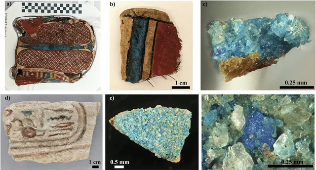 Antiguos artefactos que contienen el original azul egipcio. Crédito: npj Heritage Science Antiguos artefactos que contienen el original azul egipcio. Crédito: npj Heritage Science