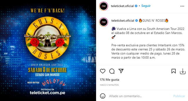 Guns n' Roses vuelve a Lima con gira del reencuentro. Foto: captura/Instagram
