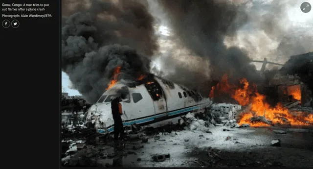Fotografía de un accidente aéreo en Congo en el año 2008. Foto: captura LR/The Guardian/Alain Wandimoyi Fotografía de un accidente aéreo en Congo en el año 2008. Foto: captura LR/The Guardian/Alain Wandimoyi
