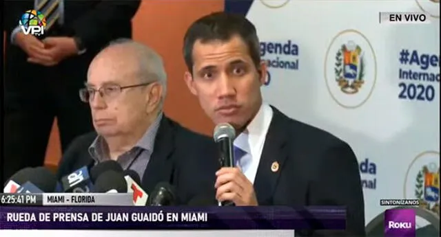Juan Guaidó en conferencia de prensa junto al embajador venezolano en la OEA, Gustavo Tarre Briceño. Foto: captura