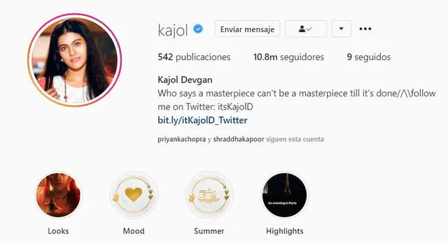 Kajol en Instagram. Foto: Captura @kajol