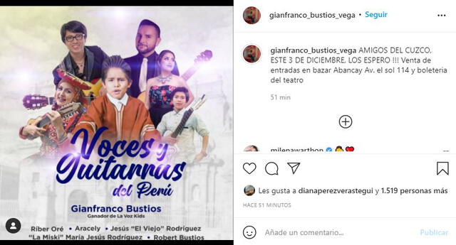 Gianfranco Bustíos, ganador de La voz kids, ofrecerá su primer concierto en Cuzco