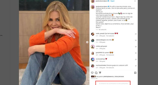  Gisela Valcárcel limita sus comentarios. Foto: Instagram.   