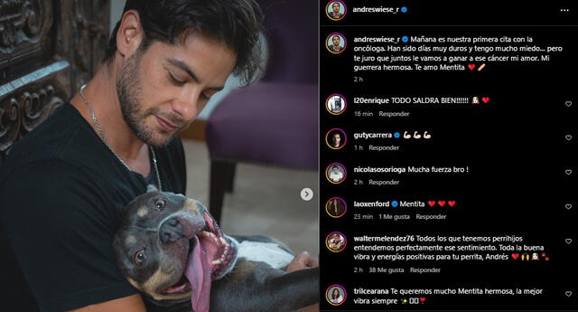 Andrés Wiese y su perrita Menta. Foto: Captura Instagram Andrés Wiese y su perrita Menta. Foto: Captura Instagram