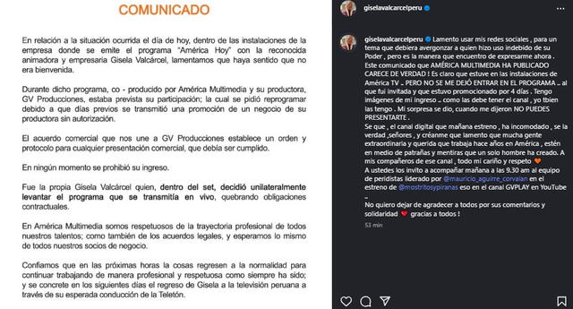 Gisela responde a América TV. Gisela responde a América TV.