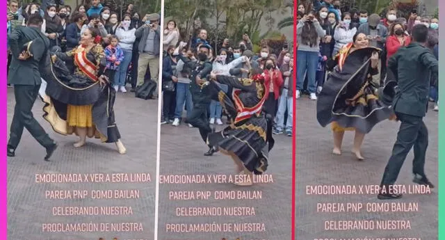 El dúo de la PNP sorprendió por Fiestas Patrias al bailar marinera norteña. | Foto: captura de TikTok