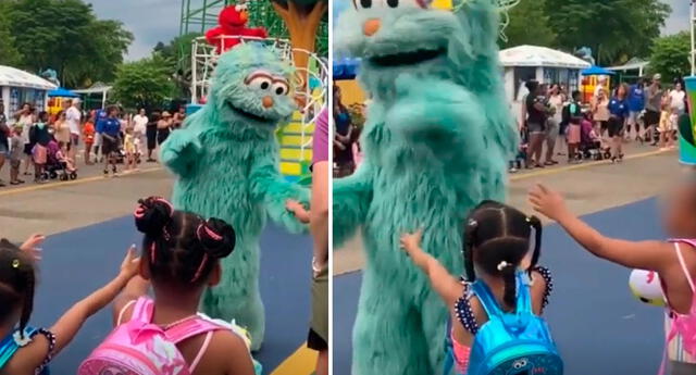 El video muestra cómo la mascota color turquesa evade a las niñas, quienes solo querían saludar al popular personaje. Foto: composición LR/Instagram/@__jodiii__