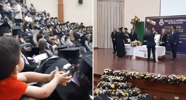 El pequeño gritaba felicitando a su mamá mientras esta recibía el aplauso de todos los presentes. Foto: captura de TikTok/@eliaguilarcuba