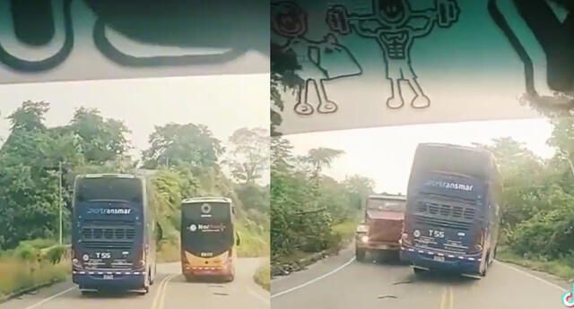 Tiktok: difunden video de bus haciendo maniobras que casi ocasiona choque con camión