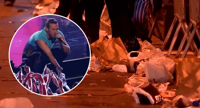 Los fans de Coldplay pecaron de sucios  y dejaron así los exteriores del Estadio Nacional tras concierto. Foto: composición LR/captura de América TV/AFP