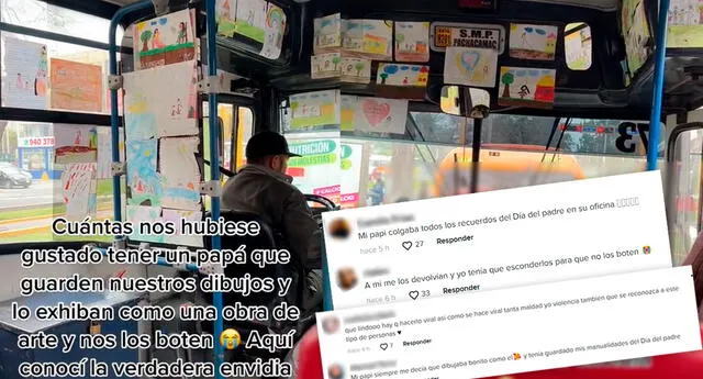 TikTok: Chofer conmueve a usuarios al exhibir dibujos de su hija dentro de bus