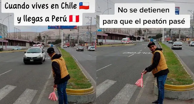 Joven muestra cómo un auto no lo dejó cruzar la pista: “Cuando vives en Chile y llegas a Perú”