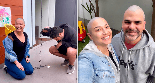 Natalia Salas se rapó la cabeza tras sufrir la caída de su primer mechón de pelo. | Foto: composición LR/Natalia Salas/Instagram