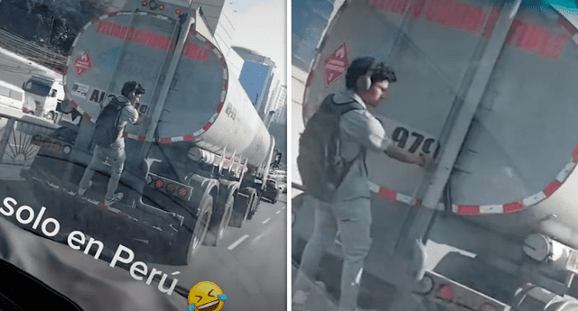 Joven peruano se ahorro pasaje realizando peligrosa hazaña. Foto: composición LOL/ TikTok