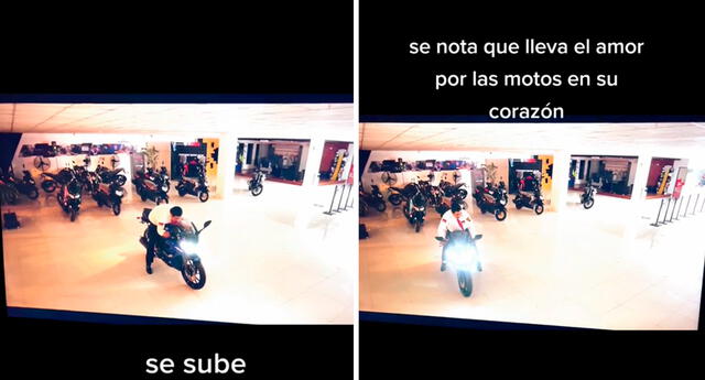 TikTok: vigilante aprovecha que está solo y se anima a probar una moto dentro de un local