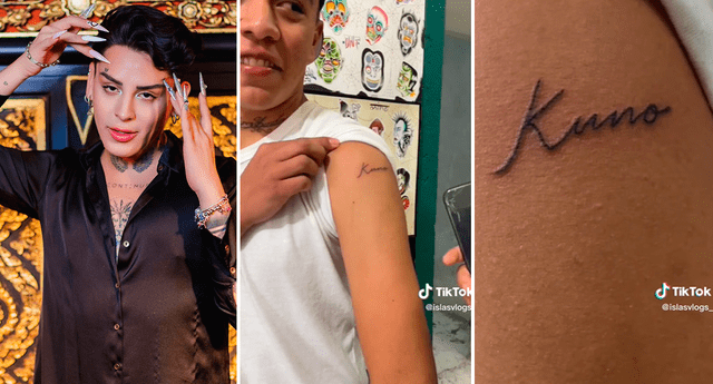 Joven mexicano se tatua el nombre de Kunno a cambio de dinero. Foto: composición LOL/ Instagram: @papikunno / TikTok: @islasvlogs_