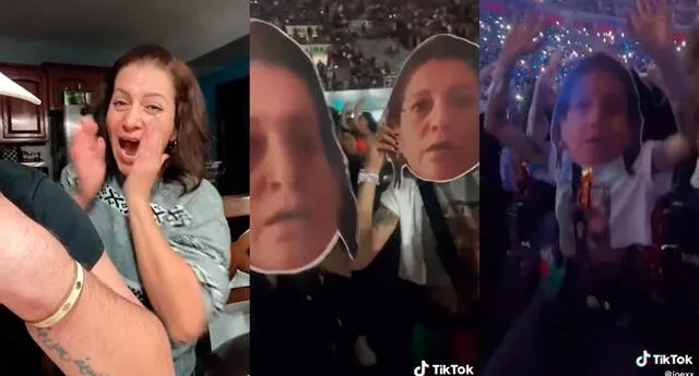 TikTok: ‘Mamá Safaera’ queda en shock al ver máscaras de su rostro en concierto de Bad Bunny